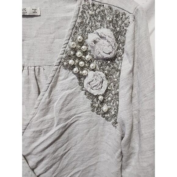 ZARA Embroidered Beaded Puff Sleeve Dress ,Large, Front Hidden Pockets - Picture 3 of 5